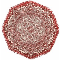 Teppich Rot Weiß Baumwolle 120 x 120 cm Kurzflor Orientalisches Design Handgewebt Rund - Weiß von BELIANI