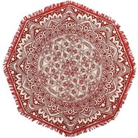 Teppich Rot Weiß Baumwolle 120 x 120 cm Kurzflor Orientalisches Design Handgewebt Rund - Weiß von BELIANI