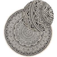 Beliani - Teppich Weiß Schwarz Baumwolle ø 120 cm Kurzflor Mandala Muster Handgewebt Rund von BELIANI