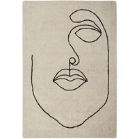 Beliani - Teppich Beige Baumwolle Gesicht Motiv 160 x 230 cm Abstraktes Muster Niederflorig Modern von BELIANI