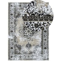 Beliani - Teppich Beige mit Grau 140 x 200 cm aus Leder Abstrakt mit nostalgischem Charme Handgefertigt Rechteckig Traditionelles Design von BELIANI