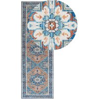 Teppich Blau / Orange Polyester 80 x 240 cm Kurzflor Maschinengewebt Rechteckig Wohnzimmer Flur orientalisches Muster von BELIANI