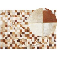 Teppich Braun/Weiß Kuhfell rechteckig 160x230 cm Patchwork Lederteppich für Wohnzimmer Schlafzimmer Flur Salon Esszimmer - Weiß von BELIANI