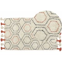 Teppich Beige Baumwolle 80 x 230 cm Rechteckig Läufer Geometrisches Muster mit Quasten Boho Fußbodenheizug Geeignet Wohnzimmer Schlafzimmer - Beige von BELIANI