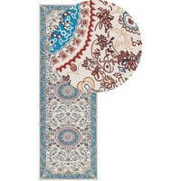 Teppich Läufer Blau und Beige Stoff Rechteckig 80 x 240 cm Kurzflor Orientalisches Muster Rutschfest Maschinengewebt für Fußbodenheizung Flur Teppich Läufer Blau und Beige Stoff Rechteckig 80 x 240 cm Kurzflor Orientalisches Muster Rutschfest Maschinengewebt für Fußbodenheizung Flur von BELIANI