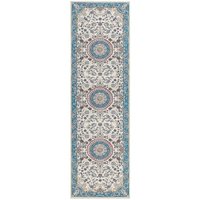 Teppich Läufer Blau und Beige Stoff Rechteckig 60x200 cm Kurzflor Orientalisches Muster Rutschfest Maschinengewebt für Fußbodenheizung Flur - Beige von BELIANI