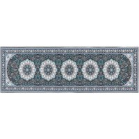 Teppich Läufer Blau und Schwarz Stoff Rechteckig 80x240 cm Kurzflor Orientalisches Muster Rutschfest Maschinengewebt für Fußbodenheizung Flur - Blau von BELIANI