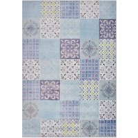 Beliani - Teppich Grau Beige Weiß Polyester 160 x 230 cm Kurzflor Mosaik Muster Bedruckt Rechteckig - Weiß von BELIANI