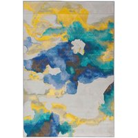 Beliani - Teppich Blau Weiß Gelb Polyester 160 x 230 cm Kurzflor Aquarell Optik Bedruckt Rechteckig von BELIANI