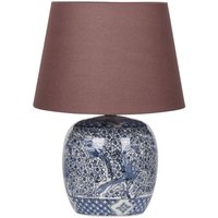 Tischlampe Blau und Weiß Porzellan Vasenform 46 cm Stoffschirm Braun Kegelform Handbemalt Kabel mit Schalter Modern Schlaf- u. Wohnzimmer - Blau von BELIANI