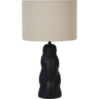 Tischlampe Schwarz und Beige Keramik Vasenform 51 cm Stoffschirm Trommelform Kabel mit Schalter Modern Skandi Schlaf- u. Wohnzimmer von BELIANI