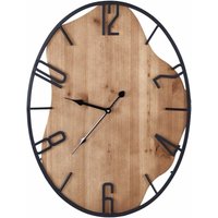 Beliani - Wanduhr Heller Holzfarbton und Schwarz Metall 46x60 cm Oval Unförmig Arabische Ziffern Modern für Wohnzimmer Küche Schlafzimmer von BELIANI
