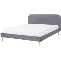 Bett Grau Samtstoff mit Lattenrost 160 x 200 cm Metallfüße Gold hohes Kopfteil Retro Glamourös Polsterbett Doppelbett Schlafzimmer Bett Grau Samtstoff mit Lattenrost 160 x 200 cm Metallfüße Gold hohes Kopfteil Retro Glamourös Polsterbett Doppelbett Schlafzimmer von BELIANI
