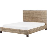 Bett Natürlich Rattan und Mahagoniholz mit Lattenrost 160 x 200 cm Hohes Kopfteil Boho Doppelbett Schlafzimmer Ausstattung Möbel von BELIANI