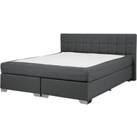 Beliani - Bett Polsterbezug Grau 160 x 200 cm Mit Taschenfederkernmatratzen Leinenoptik Quadratischen Steppnähte Hohe Kopfteil Elegant Klassisch von BELIANI