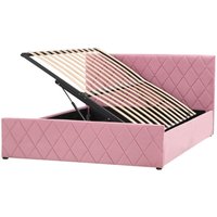 Bett Rosa Samtstoff mit Lattenrost 140 x 200 cm Kopfteil Bettkasten Hochklappbar Modern Glamourös Doppelbett Schlafzimmer Möbel Ausstattung von BELIANI