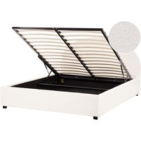 Bett mit Bettkasten Cremeweiß Bouclé Gepolstert 160 x 200 cm Lattenrost Hochklappbar Hohes Kopfteil Klassisch Minimalistisch Schlafzimmer von BELIANI