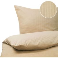 Bettwäsche Set Beige Streifen Baumwolle 3-teilig Überlänge für Doppelbett 200x220 cm 2 Kopfkissenbezüge und Deckenbezug mit Knopfverschluss - Beige von BELIANI