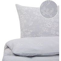 Bettwäsche Set Grau Baumwolle Blumenmuster 3-teilig Komfortgröße für Einzelbett 155x220 cm 2 Kopfkissenbezüge und Deckenbezug mit Knopfverschluss von BELIANI