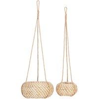 Blumenampel 2er Set Natur aus Seegras Rund im Boho Stil Moderne Hängende Pflanzenkübel Indoor für Wohnzimmer Schlafzimmer Flur von BELIANI