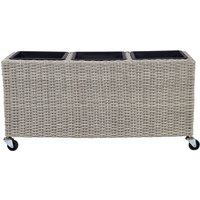 Blumenkasten Hellbraun Rattan Rechteckig 82 x 28 cm mit Rollen 3 Einsätzen Boho Garten Outdoor Balkon Terrasse Hoher Pflanzkasten Rollbar von BELIANI