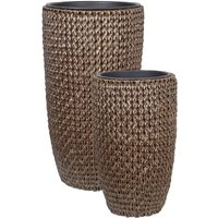 Blumentopf 2er Set Braun Rattan mit Innentopf Rund Bauchig Geflochten Verschiedene Größen 66 cm und 85 cm Hoch Modern Outdoor & Indoor Blumentopf 2er Set Braun Rattan mit Innentopf Rund Bauchig Geflochten Verschiedene Größen 66 cm und 85 cm Hoch Modern Outdoor & Indoor von BELIANI