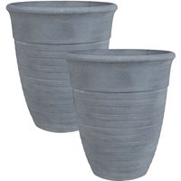 Blumentopf 2er Set Grau Steingemisch und Polyresin ⌀ 50 cm für Innen Außen Rund Modern Terrasse Balkon Garten Wohnzimmer Deko Ausstattung von BELIANI