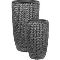 Blumentopf 2er Set Schwarz Rattan mit Innentopf Rund Bauchig Geflochten Verschiedene Größen 66 cm und 85 cm Hoch Modern Outdoor & Indoor von BELIANI