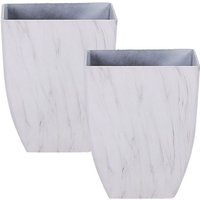 Blumentopf 2er Set Weiß Steingemisch 35x35x42 cm Quadratisch Marmor Optik Modern Terrasse Gartenaccessoires Gartenzubehör Gartendekoration von BELIANI