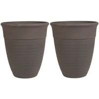 Blumentopf 2er Set Braun Steingemisch und Polyresin ⌀ 50 cm für Innen Außen Rund Modern Terrasse Balkon Garten Wohnzimmer Deko Ausstattung - Braun von BELIANI