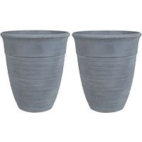 Blumentopf 2er Set Grau Steingemisch und Polyresin ⌀ 50 cm für Innen Außen Rund Modern Terrasse Balkon Garten Wohnzimmer Deko Ausstattung - Grau von BELIANI