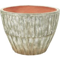Blumentopf Grün Terrakotta Rund ⌀ 50 cm Verwaschen Steinoptik mit Loch 38 cm Hoch Konisch Rillen-Optik Rustikal Garten Terrasse Outdoor Indoor von BELIANI