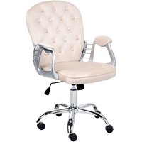 Bürostuhl Beige Samt mit Bremsbaren Rollen Gasdruckfeder Höhenverstellbar Drehbar Wippfunktion Knopfheftung Chesterfield Prinzessin Drehstuhl von BELIANI