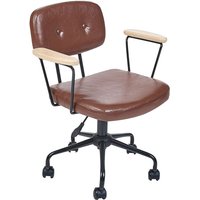 Bürostuhl Braun Kunstleder Knopfheftung mit Armlehnen Rollen Gasdruckfeder Höhenverstellbar Drehbar Retro Büro Wohnzimmer Esszimmer Drehstuhl - Braun von BELIANI