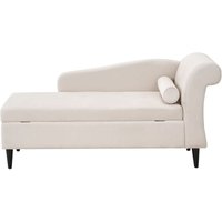 Chaiselongue Rechtsseitig Beige Samt mit Armlehne Stauraum und Nackenrolle Dunkle Holzfüße Hohe Lehne Retro-Design Wohnzimmer Liegesofa von BELIANI