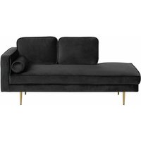 Chaiselongue Schwarz Polsterbezug aus Samtstoff linksseitig mit Armlehne Zierkissen und Metallbeinen Glamouröser Stil - Gold von BELIANI