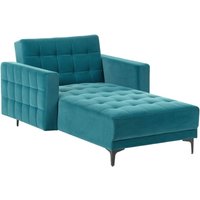 Chaiselongue Seeblau Samt Gesteppt mit Schwarzen Metallbeinen Verstellbare Rückenlehne Schlaffunktion Modern Glamourös Wohnzimmer Liegesofa von BELIANI