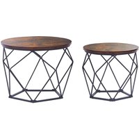 Couchtisch 2er Set Dunkelbraun Faserplatte Rund Metallgestell Schwarz Diamant-Form 2-Satz-Tisch Verschiedene Höhen Abnehmbare Platte Industrie von BELIANI