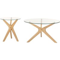 Couchtisch 2er Set Transparent Sicherheitsglas Rund mit X-Beinen Hellbraun Gummibaumholz Modern Wohnzimmer Schlafzimmer Ausstattung Möbel Couchtisch 2er Set Transparent Sicherheitsglas Rund mit X-Beinen Hellbraun Gummibaumholz Modern Wohnzimmer Schlafzimmer Ausstattung Möbel von BELIANI