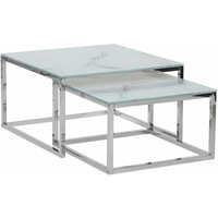 Couchtisch 2er Set Weiß mit Silber Glastischplatte Metallbeinen Poliert Marmor Optik Glänzend Minimalistisch Quadratisch Modern Couchtisch 2er Set Weiß mit Silber Glastischplatte Metallbeinen Poliert Marmor Optik Glänzend Minimalistisch Quadratisch Modern von BELIANI