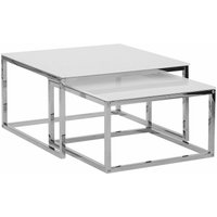 Couchtisch 2er Set Weiß mit Silber Glastischplatte Metallbeinen Poliert Minimalistisch Quadratisch Modern Couchtisch 2er Set Weiß mit Silber Glastischplatte Metallbeinen Poliert Minimalistisch Quadratisch Modern von BELIANI