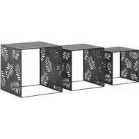 Couchtisch 3er Set Schwarz Eisen rechteckig mit Blättermuster 3-Satz-Tisch stapelbar verschiedene Höhen übereinander stellbar Industrie Stil - Schwarz von BELIANI