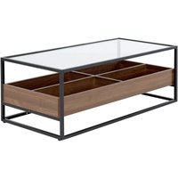 Couchtisch Dunkler Holzfarbton / Schwarz Glasplatte Metallrahmen mit Stauraum Rechteckig Industrie Modernes Design Kaffeetisch für Wohnzimmer von BELIANI