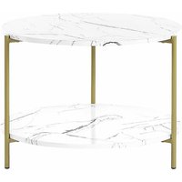 Couchtisch Weiß MDF-Platte Marmor Optik Rund 60 cm mit Goldenem Metallgestell Ablage Modern Glamour Stil Sofatisch für Wohnzimmer Salon Möbel von BELIANI