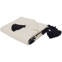 Decke Schwarz und Weiß Baumwolle 125 x 150 cm Modern mit Augen Motiv Quasten Handgewebt Schlafzimmer Wohnzimmer Accessoire Überwurf Wohndecke von BELIANI
