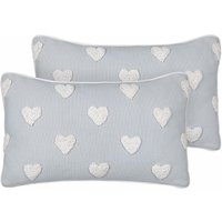 Dekokissen 2er Set Grau Baumwolle 30 x 50 cm mit Herzen Bestickt Herzmotiv Rechteckig Modern Sofa Bett Wohnzimmer Schlafzimmer Kinderzimmer von BELIANI