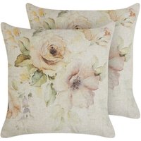 Beliani - Dekokissen 2er Set Beige Blumenmuster 45 x 45 cm Quadratisch Abnehmbarer Bezug für Wohnzimmer Schlafzimmer Sofa Sessel Bett von BELIANI