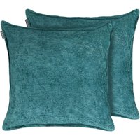 Dekokissen 2er Set Blaugrün Baumwolle u. Viskose Bezug mit Füllung 50x50 cm Quadratisch mit Biese Modern Sofakissen Wohnzimmer Schlafzimmer von BELIANI