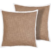 Beliani - Dekokissen 2er Set Braun Baumwollbezug mit Füllung 45x45 cm Quadratisch mit Quasten Biese Modern Sofakissen Wohnzimmer Schlafzimmer Beliani - Dekokissen 2er Set Braun Baumwollbezug mit Füllung 45x45 cm Quadratisch mit Quasten Biese Modern Sofakissen Wohnzimmer Schlafzimmer von BELIANI