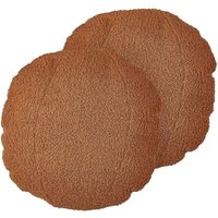 Dekokissen 2er Set Braun Teddyfell Optik ⌀ 30 cm Rund Weiche Füllung Modernes Design für Sofa Sessel Couch Schlafzimmer Wohnzimmer von BELIANI